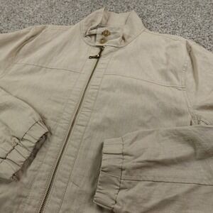 Banana Republic Jacket Mens L Beige Linen Blend Full Zip Chin Strap Bomber Coat